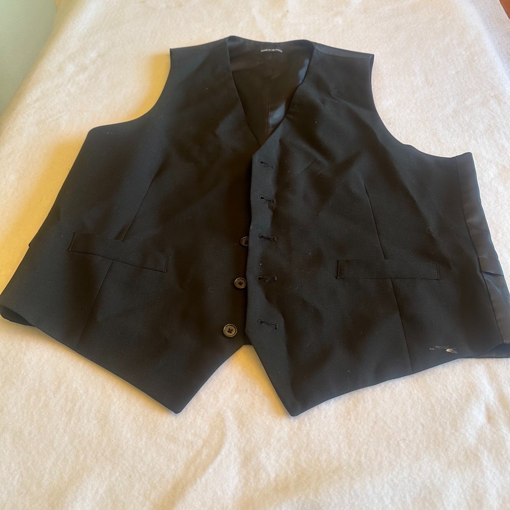 Suit Vest Mens Large Black Formal Tuxedo Wool Blend Back Strap Button Front